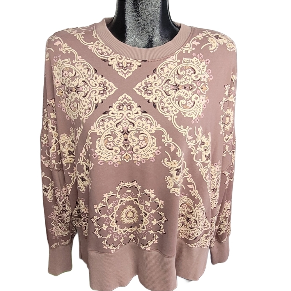 American Eagle Brown and Blush Pink Paisley Oversized Sweatshirt Size S